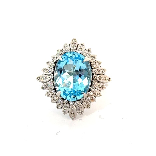 [ORTZ650-O] 18Kt White Gold Halo Style Ring With A Blue Topaz Weighing 6.50ct and (73) Round Diamonds Weighing 0.35ct
