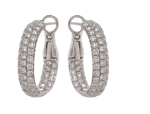 [24259] 18Kt White Gold Three Row Pave Hoops With (106) Round Diamonds Weighing 3.05cttw