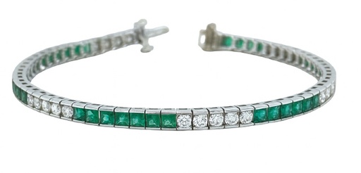 [22257] Platinum Line Bracelet With (36) Emeralds Weighing 3.60ct And (30) Round Diamonds Weighing 2.12ct