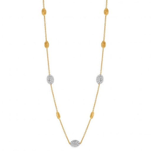 [CB1838-E_B_YW_Q6] 18Kt Two Toned Siviglia Bead Necklace With Round Diamonds Weighing 0.52cttw