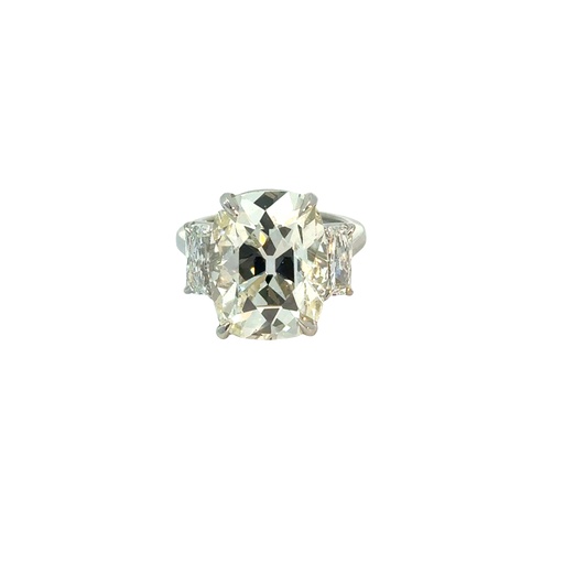 [PRTR78033-P/PMHRD1075CB-P] Platinum Three Stone Ring With A Cushion Cut Diamond Weighing 10.75ct And (2) Radiant Cut Diamonds Weighing 1.29ct