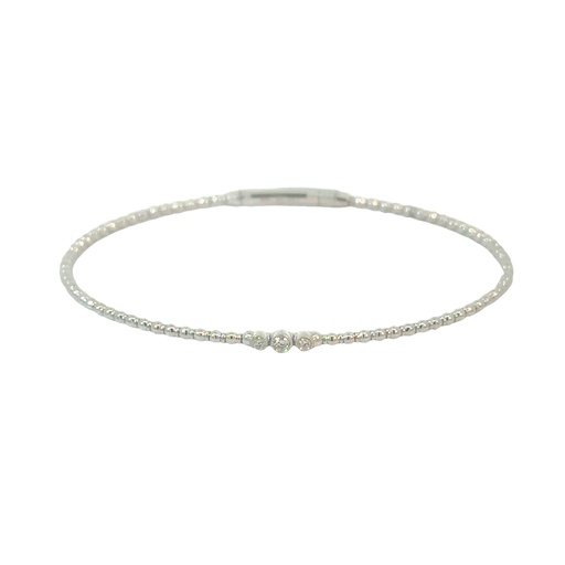 [BDD4662A-345] 14Kt White Gold Beaded Flex Bangle With (3) Round Diamonds Weighing 0.06cttw