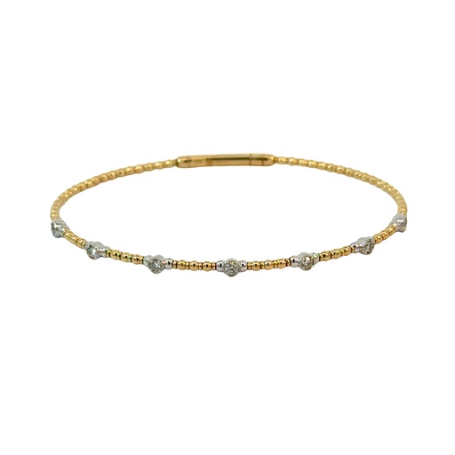 [BDD5344-322] 14Kt Two Toned Beaded Flex Bangle With (7) Round Diamonds Weighing 0.23cttw