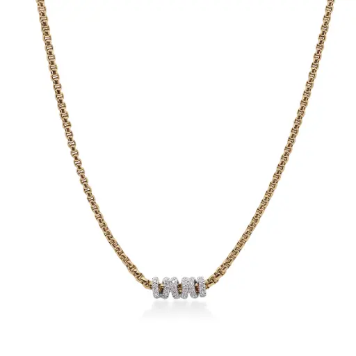 [08-37-6164-11] 14Kt White Gold Yellow Chain Wrapped Diamond Station Necklace 0.50cttw