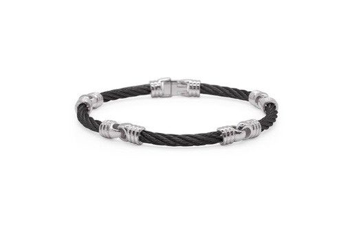 [06-52-0955-00] Stainless Steel Black Nautical Cable Men's Soft Link Bracelet