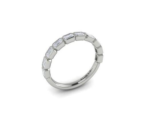 [VW50914-PT] Platinum Bezel Set Band With (10) Emerald Cut Diamonds Weighing 0.85cttw