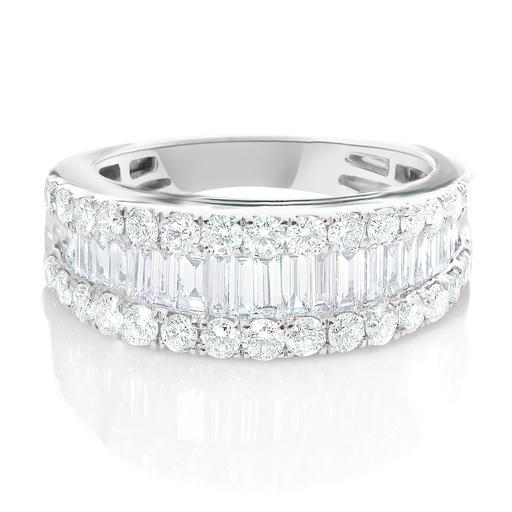 [R74679] 14Kt White Gold Railroad Band With (21) Baguette Diamonds Weighing 0.74ct And (30) Round Diamonds Weighing 0.81ct