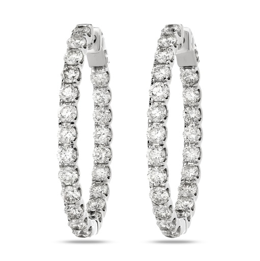 [E79584] 14Kt White Gold In/Out Hoops With (44) Round Diamonds Weighing 5.87cttw