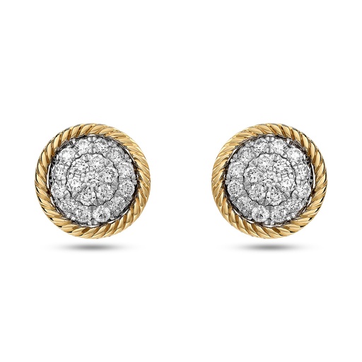 [E79805] 14Kt Two Toned Pave Disc Studs With (38) Round Diamonds Weighing 0.50cttw