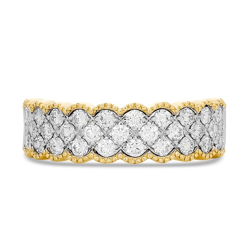 [R81875.1] 14Kt Two Toned Braided Ring With (31) Round Diamonds Weighing 0.80cttw