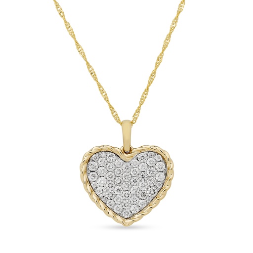 [PD82609] 14Kt Two Toned Heart Necklace With (50) Round Diamonds Weighing 0.75cttw