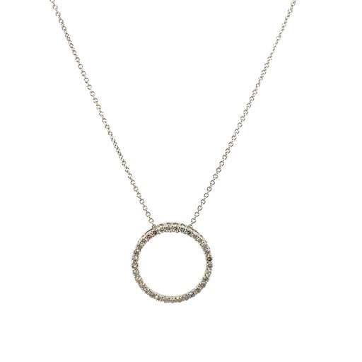 [P019-50-33-W_58] 14Kt White Gold Circle Pendant Necklace With (33) Round Diamonds Weighing 0.50cttw