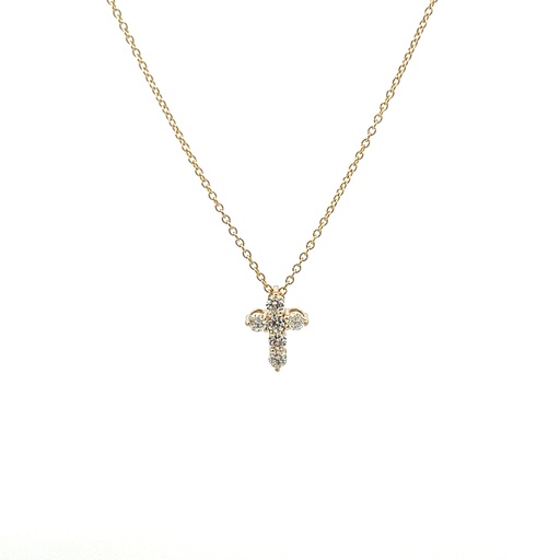 [P078-30-Y_14] 14Kt Yellow Gold Cross Necklace With (6) Round Diamonds Weighing 0.30cttw 