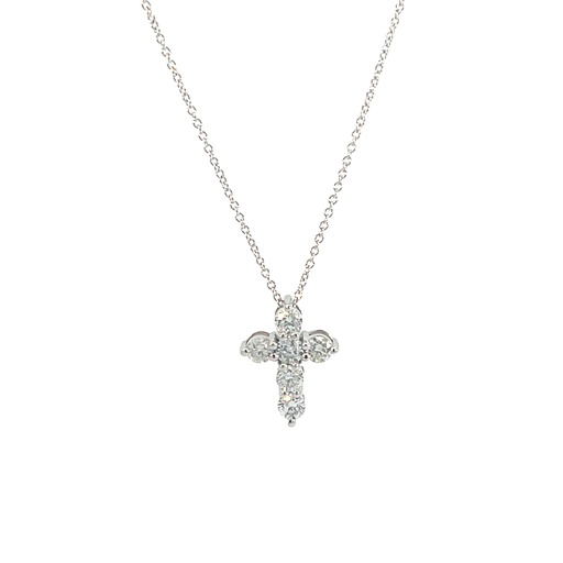 [P078-100-W PD107] 14Kt White Gold Cross Necklace With (6) Round Diamonds Weighing 1.03cttw