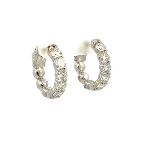 [E069-200-10-W_43] 14Kt White Gold Hoops With (10) Round Diamonds Weighing 1.95cttw