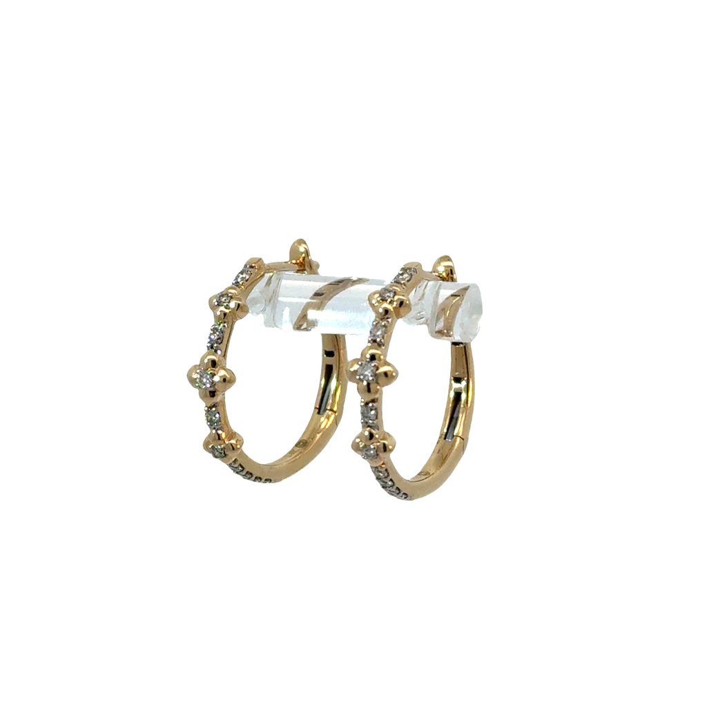 14Kt Yellow Gold Clover Hoops With (20) Round Diamonds Weighing