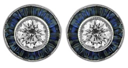 [16452] Diamond And Sapphire Stud Earrings 3.88cttw
